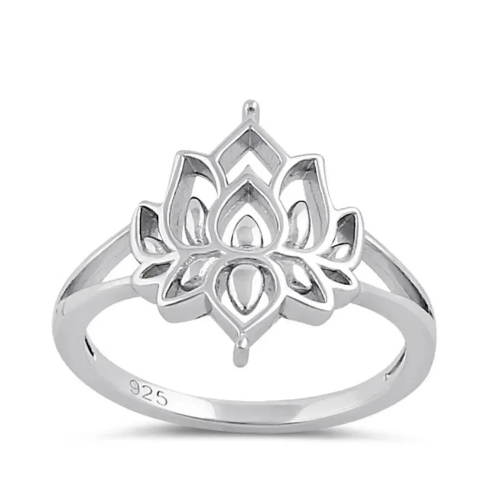 Sterling Silver Lotus Flower Ring New - Picture 2 of 7